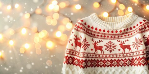 Cozy White Christmas Sweater with Copy Space for Seasonal Greetings and Holiday Designs