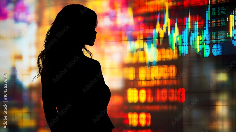 Poster trader silhouette against financial data visualization