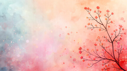 Background template illustration with beautiful branches and colorful autumn leaves in a dreamy pastel color style