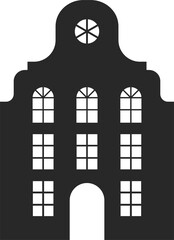 Stylized building illustration in Black.