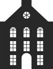 Stylized building illustration in Black.