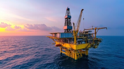 Offshore Oil Rig Platform at Sunset   Energy Production   Industrial Landscape