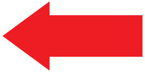 Red large forward or left pointing solid long arrow icon sketched as vector symbol 