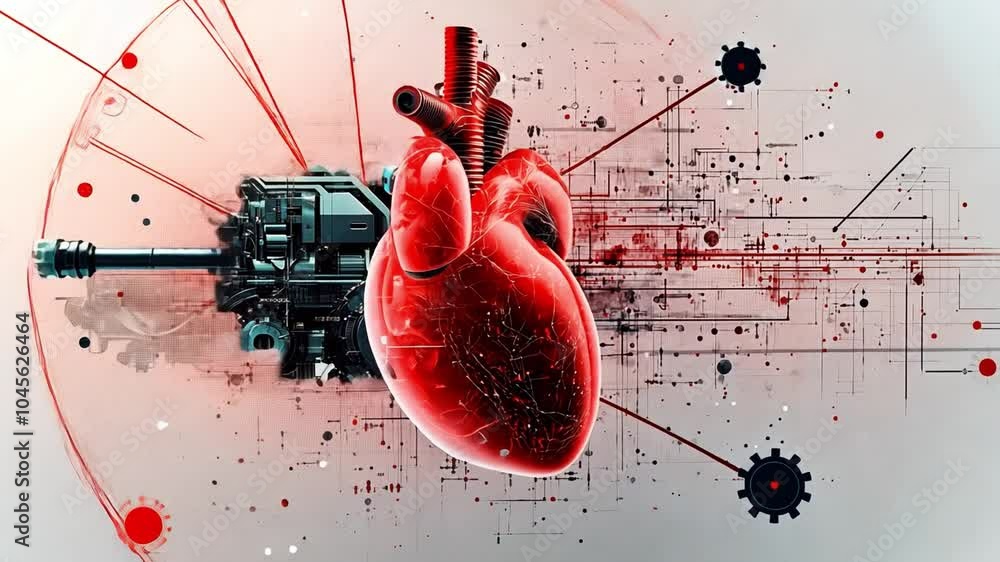 Poster exploring the heart's structure and function through artistic visualization and technology