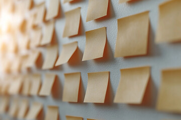 yellow sticky notes on wall isolated white background, copy space, isolated	