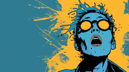 Abstract pop art portrait with bold colors and expressive design