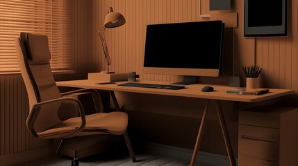 Simple desk setup, office chair, no decorations or clutter, no background, 4K resolution