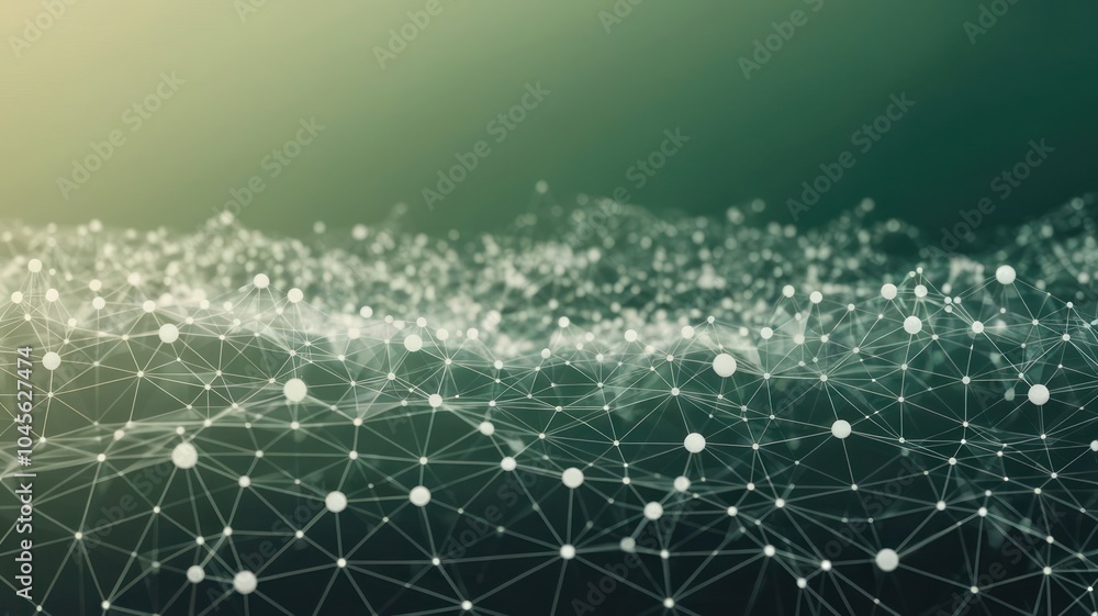 Poster a dynamic digital network of interconnected nodes and connections glowing on a dark background
