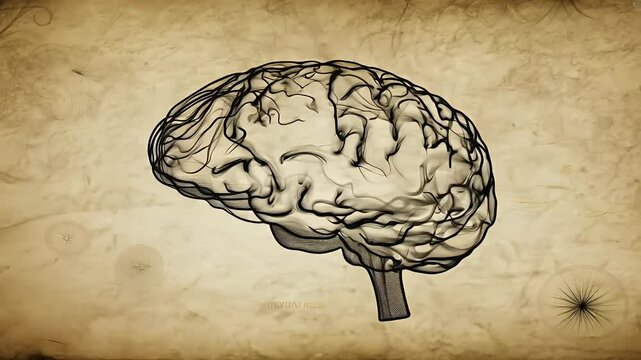 abstract background animation featuring old science brain drawing capturing essence scientific exploration ink painting that gradually reveals intricate outline 4K banner signs mind
