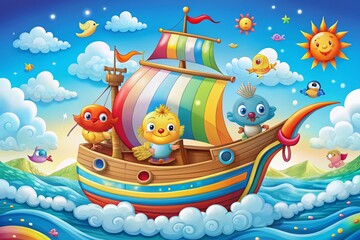 Naklejka premium Cute Cartoon Ship Design for Kids – Colorful and Playful Illustration for Children's Products and Decor