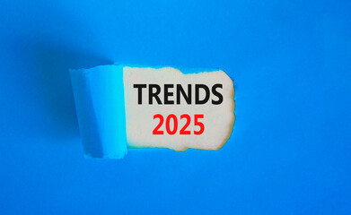Planning trends 2025 new year symbol. Concept words Trends 2025 on beautiful white paper. Beautiful blue paper background. Business trends 2025 new year concept. Copy space.
