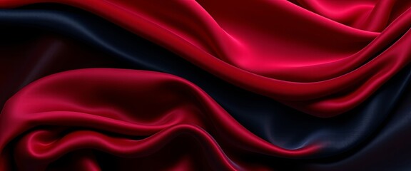 Obraz premium Luxurious Velvet and Silk Drapes in Deep Burgundy and Midnight Blue for Abstract Wallpapers with Copy Space