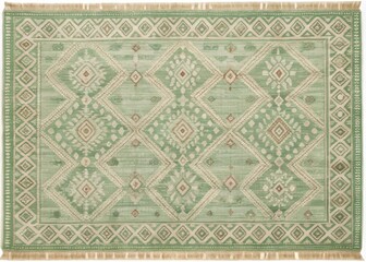 Obraz premium Mint Green Bohemian Chic Rectangular Rug in 16:9 Aspect Ratio for Stylish Home Decor and Design