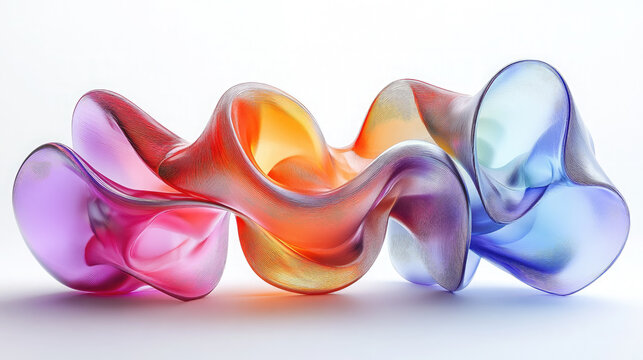 abstract futuristic fantasy background, 3D amorphous shapes with texture of pearl, transparent, colored matte glass, metal on white background, balls, irregular ovals enveloping each other