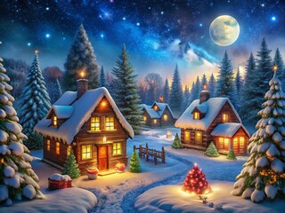 Naklejka premium Cute Christmas Graphics with Night Photography for Festive Cheer