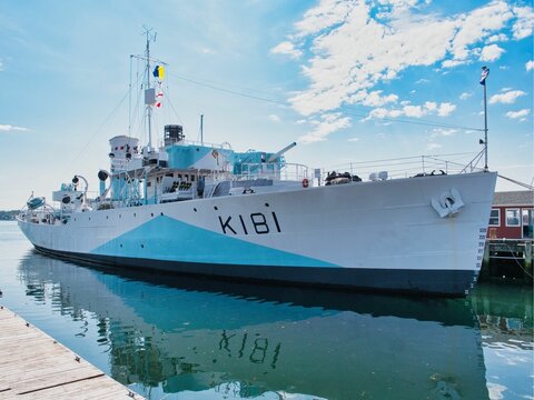 HMCS Sackville, a corvette museum ship, docked in Halifax, Nova Scotia