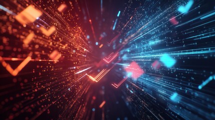 Obraz premium Futuristic raise arrow chart digital transformation abstract technology background. Big data and business growth currency stock and investment economy.