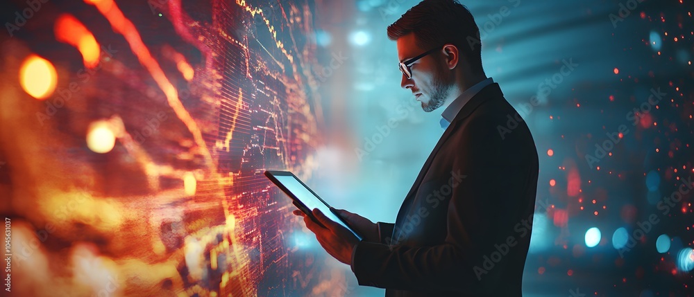 Aufkleber business trader analyzing data on digital tablet