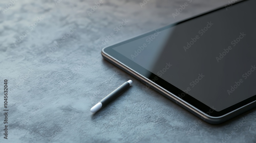 Poster close-up of a digital tablet with a stylus, featuring a multitouch display designed for artists and 