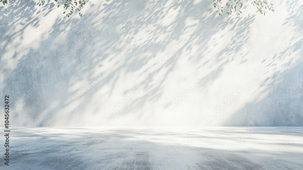 Poster 3d rendering of a blank wall in an office mockup with large windows and the sun shining through