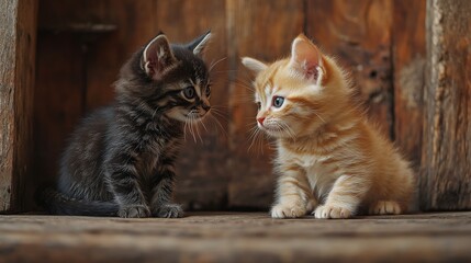 Playful kittens and puppies interacting with each other in joyful activities. Featuring adorable moments and lively behavior. Ideal for pet interaction content.