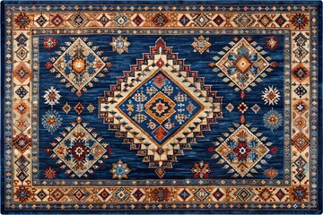 Navy Blue Tribal Patterned Rectangular Rug for Modern Home Decor in Stylish Interior Spaces