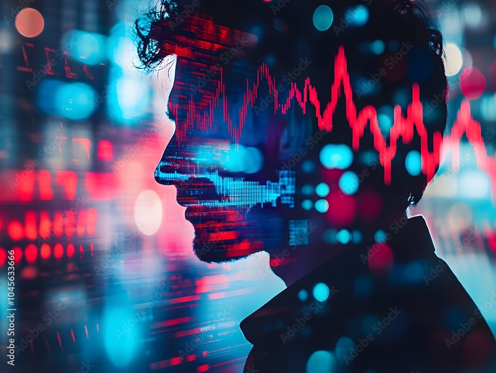 Poster Trader Analyzing Market Trends with Data Overlay