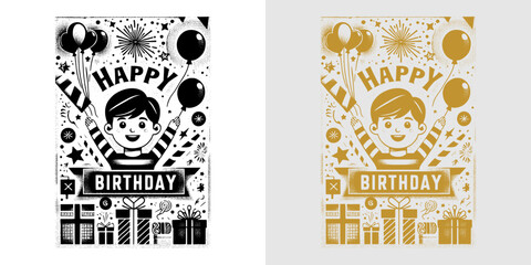 happy birthday card with party decorations design