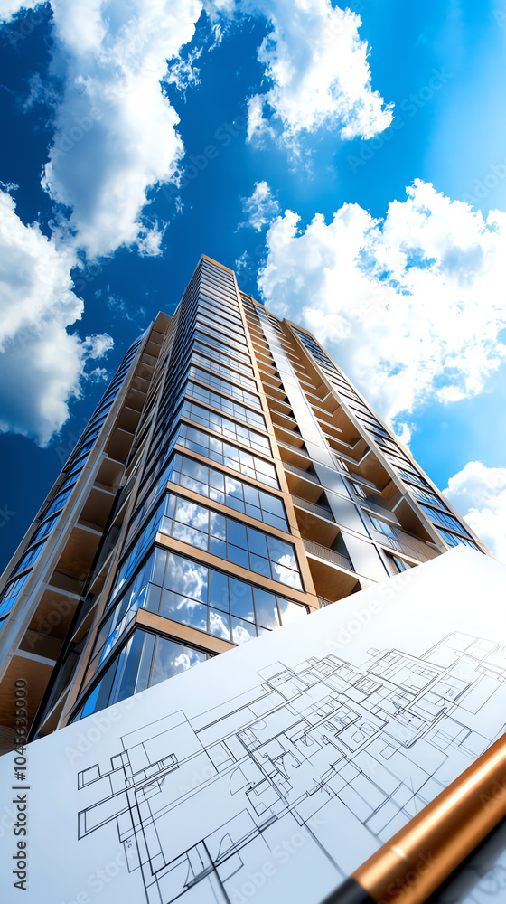 Poster captivating skyscraper design against a cloudy sky the intersection of modern architecture and creat