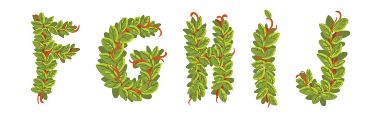 Fototapeta premium Green Leaf Alphabet Letter with Lush Foliage Vector Set