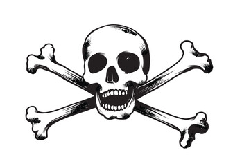 Skull and Crossbones: Pirate Symbol in Ink Drawing Style