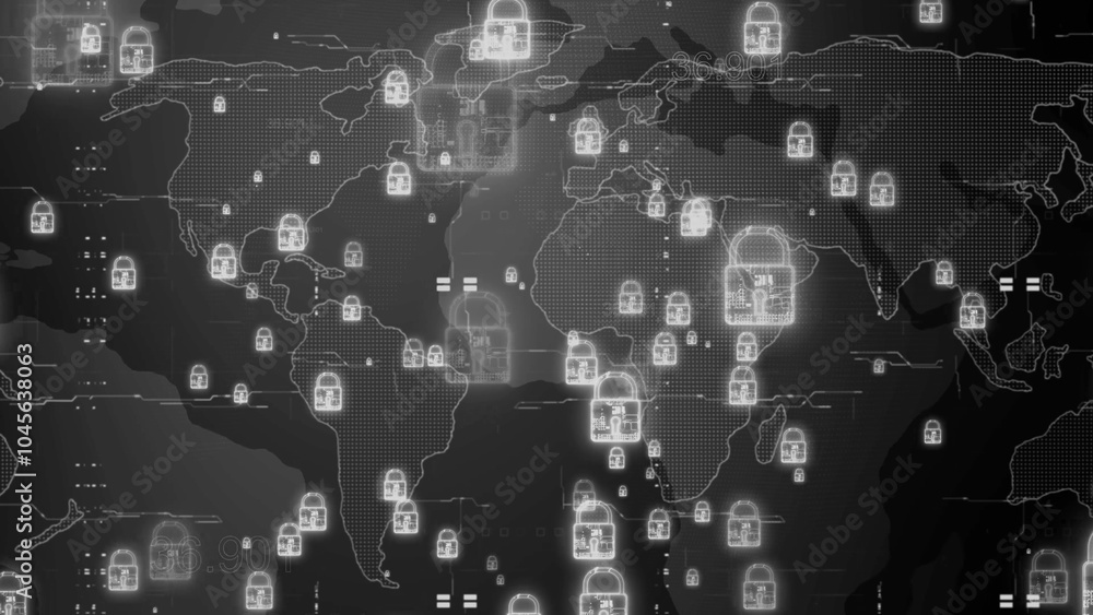 Poster global cybersecurity concept with padlock icons