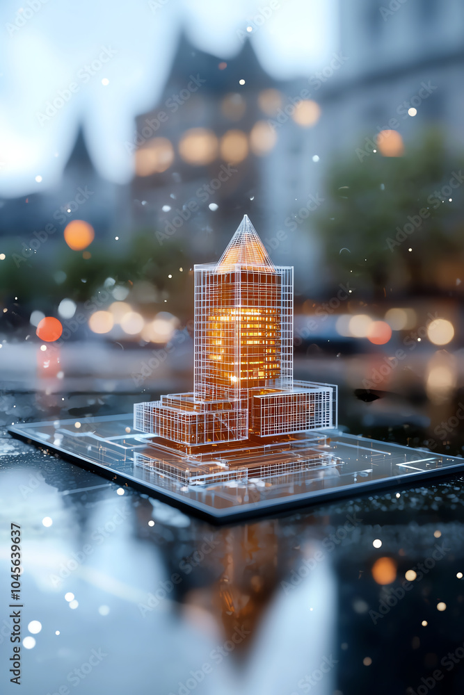 Poster exploring the fusion of modern architecture and technology a 3d visualization of an urban landmark