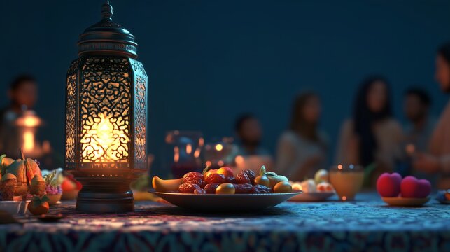 Ramadan Iftar Dinner Oriental Lantern Food Celebration AI