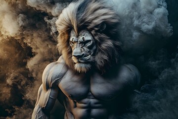 muscular humanoid lion warrior, fantasy creature
