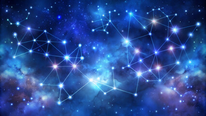 Cosmic Starry Sky with Constellations and Luminous Connections