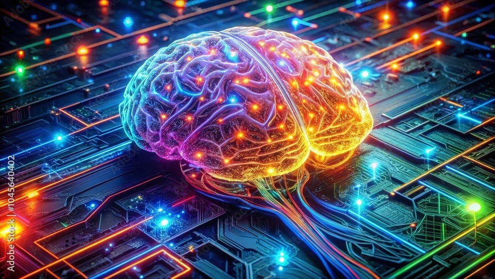 Poster digital brain innovation - surreal neural networks and ai circuitry