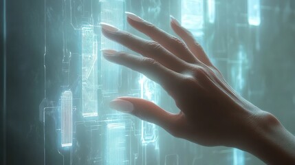 Woman hand touching Digital transformation conceptual for next generation technology era.