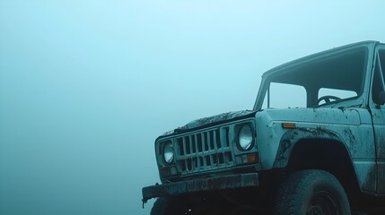 Foggy Cliffs and Wreckage - Moody Atmosphere with Broken Lights and Vehicle Debris in a Mysterious Landscape Setting