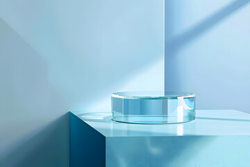 modern product showcase on blue glass podium highlighting reliability