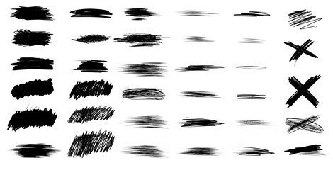 Vector hand-drawn scratch textures for lottery scratch-off ticket designs. Grunge casino gambling card elements in various shapes. Black brushstroke scribble textures set against a white background

