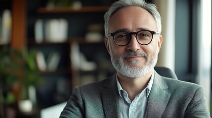 Obraz premium Professional Man Smiling in Modern Office Setting