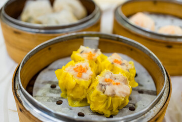 Cantonese yum cha dim sum, meat dumpling in the basket