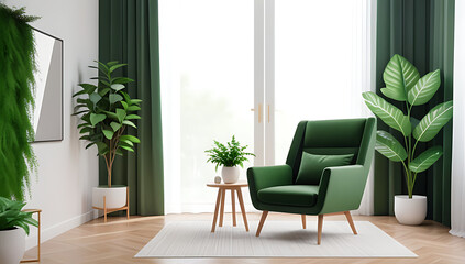 Fototapeta premium armchair small room greenery surrounds realistic visualization
