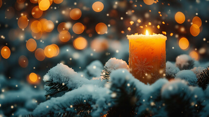 christmas lights on the snow