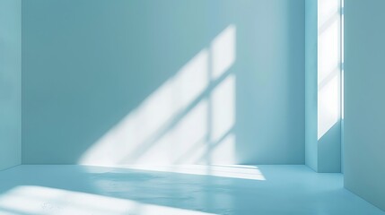 Fototapeta premium Empty blue room with window and sunlight