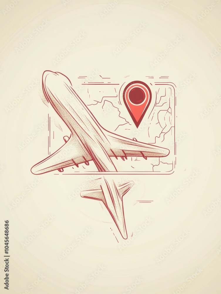 Poster an airplane icon heads towards a map pin, illustrating the excitement of discovering new travel dest