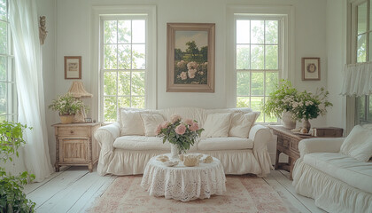Shabby Chic Farmhouse Family Room Vintage Design