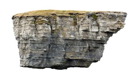 Large floating rocky cliff, isolated on transparent cutout background