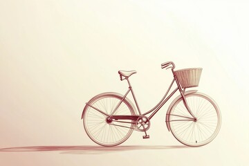Fototapeta premium This minimalistic bicycle with a basket stands elegantly, representing a sustainable travel choice for peaceful journeys. Generative AI